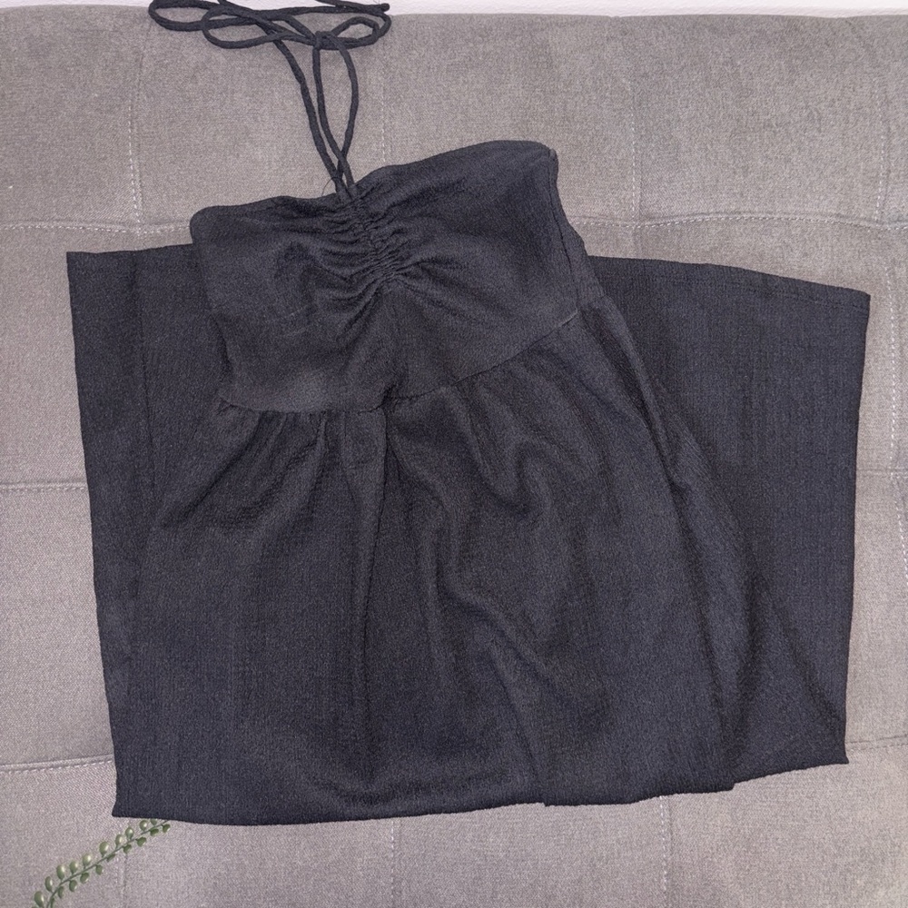 H&M Elegant Black Ruched Midi Dress